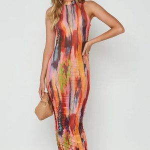 SNDYS x Molly King Multicolor Mesh Midi Dress Bodycon sz US 6 AU/UK 10/ Medium